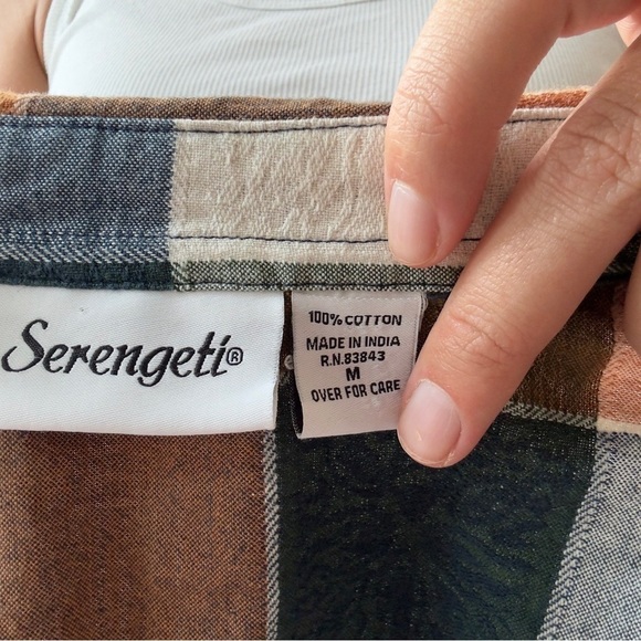 Vintage Worn in Earthy Toned Green and Orange Fall Flannel - Picture 2 of 2